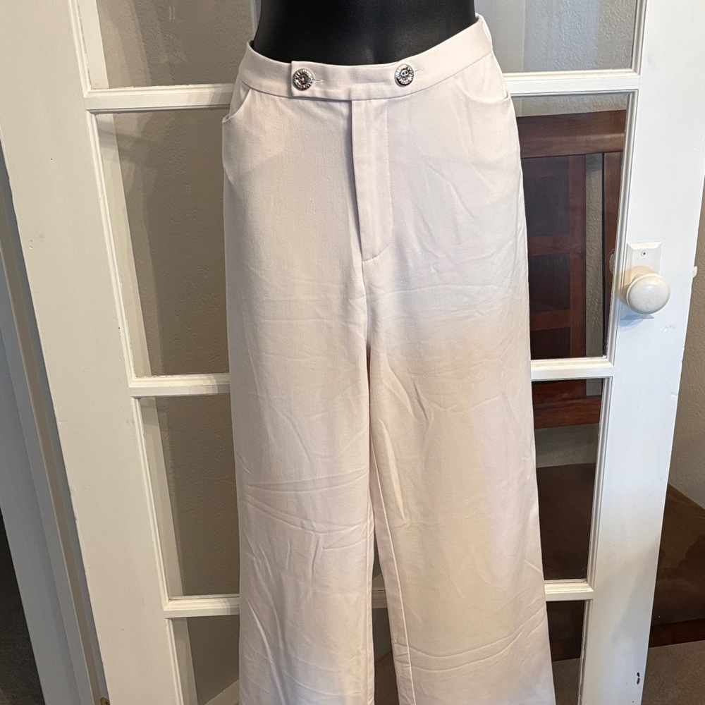 Bob Mackie Cream Wide-Leg Trousers